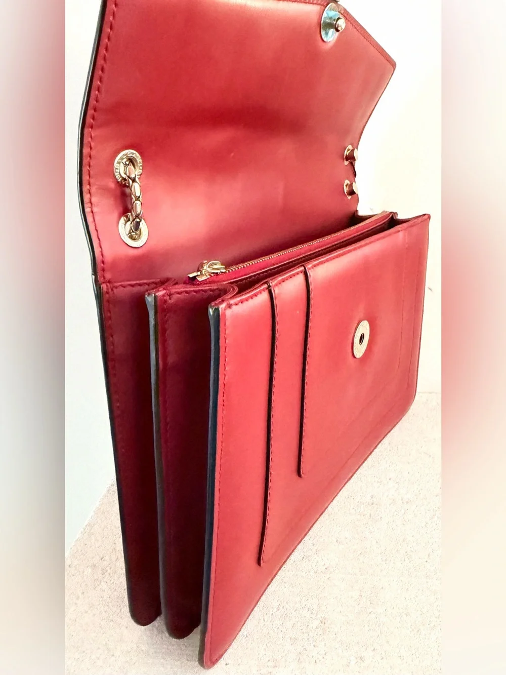BVLGARI Serpenti Forever Ruby Red Leather Shoulder Bag Snake Chain Pristine - Picture 13 of 13